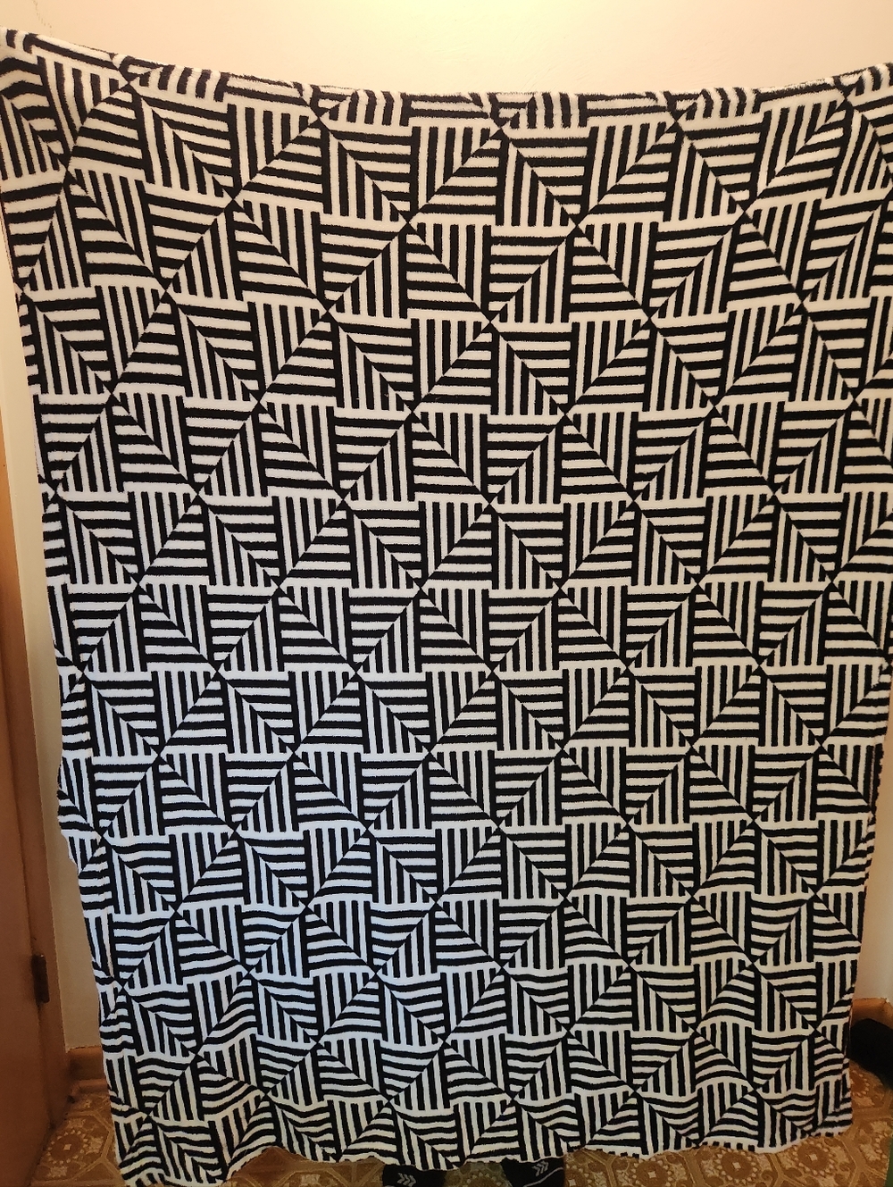 Cuddl Duds Black & White Geometric Throw Blanket